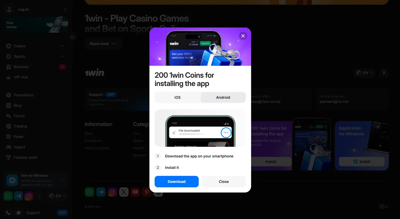 Log In to the 1win Online Casino App